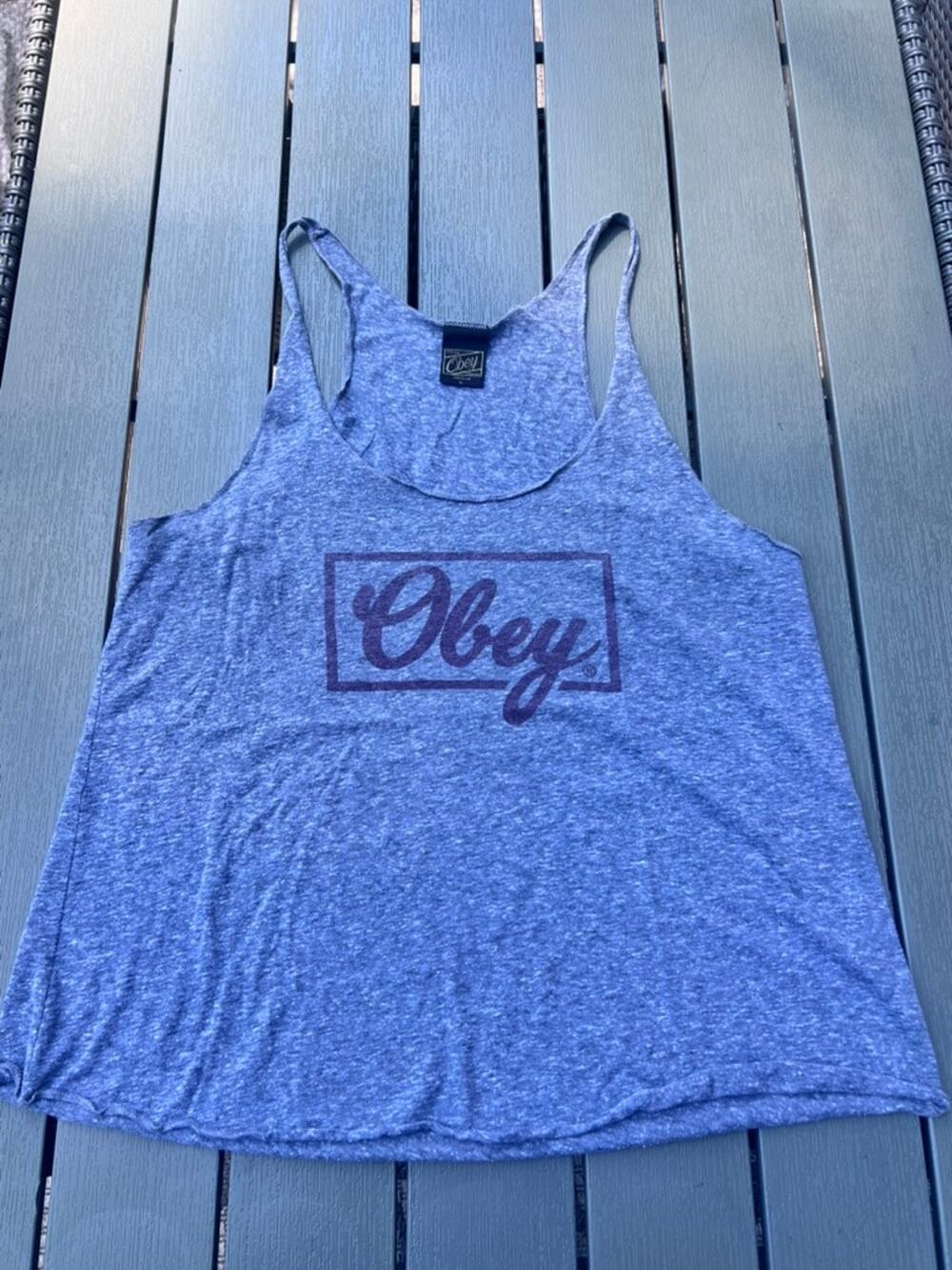Obey Heather Gray Racerback Tank Top Women’s L Made USA